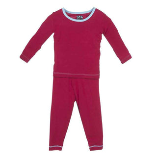 Long Sleeve Pajama Set, Crimson with Pond Trim KicKee Pants