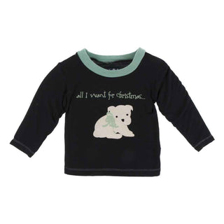 Bamboo Long Sleeve Easy Fit Crew Neck Tee - All I Want For Christmas Midnight Puppy Baby & Toddler Tops