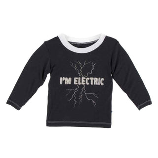 Print Bamboo Long Sleeve Easy Fit Crew Neck Tee - Zebra I'm Electric Baby & Toddler Tops