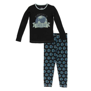 KicKee Pants Long Sleeve Piece Print Pajama Set - Midnight Environmental Protection | Stylish Sleepies offer designs that make bedtime beautiful.