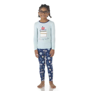 KicKee Pants Long Sleeve Piece Print Pajama Set - Navy Education