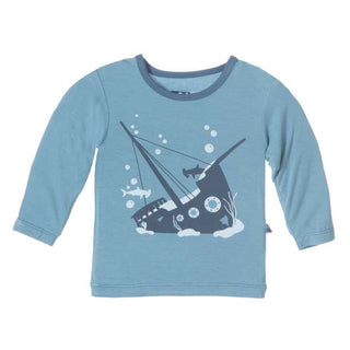 KicKee Pants Long Sleeve Piece Print Tee, Blue Moon Sunken Ship