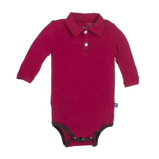 KicKee Pants Long Sleeve Polo One-Piece, Crimson with Bark