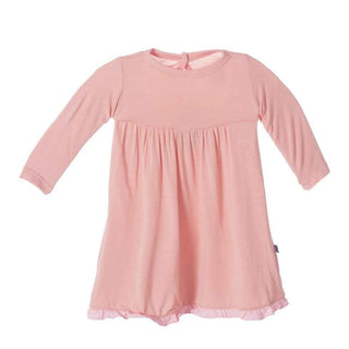 Solid Bamboo Long Sleeve Swing Dress, Blush with Lotus Trim Baby & Toddler Dresses