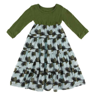 Bamboo Long Sleeve Tiered Dress - Spring Sky Pine Cones Baby & Toddler Dresses