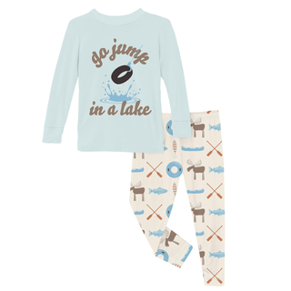 Kickee Pants Long Sleeve Graphic Tee Pajama Set - Natural Lake Life | Baby Riddle