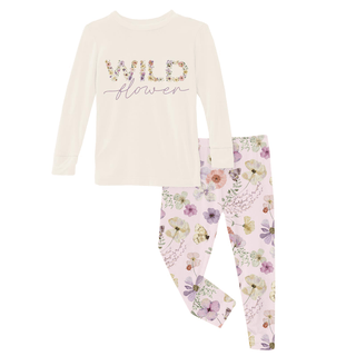 Kickee Pants Long Sleeve Graphic Tee Pajama Set - Shrinking Violet Pressed Flowers | Baby Riddle