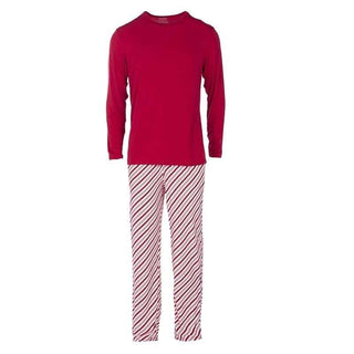 KicKee Pants Mens Holiday Long Sleeve Pajama Set, Crimson Candy Cane Stripe | Stylish Sleepies offer designs that make bedtime beautiful.