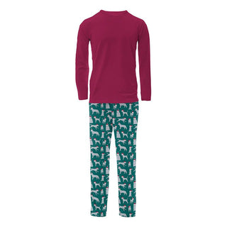 KicKee Pants Men's Print Bamboo Long Sleeve Pajama Set - Cedar Santa Dogs | Stylish Sleepies offer designs that make bedtime beautiful.