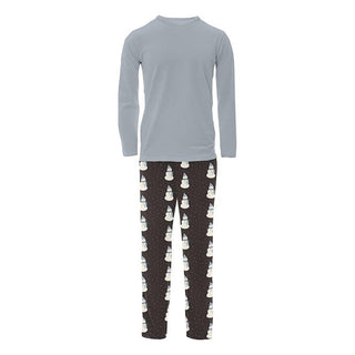 Men's Print Bamboo Long Sleeve Pajama Set - Midnight Snowman Pajamas