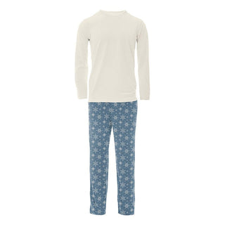 Men's Print Bamboo Long Sleeve Pajama Set - Parisian Blue Snowflakes Pajamas