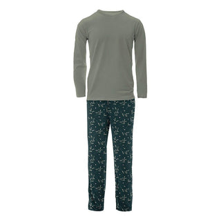 KicKee Pants Men's Print Bamboo Long Sleeve Pajama Set - Pine Mistletoe | Stylish Sleepies offer designs that make bedtime beautiful.