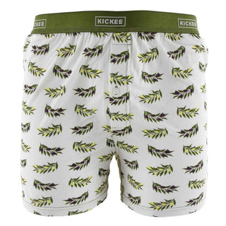 KicKee Pants Mens Print Boxer Short - Natural Olive Branch