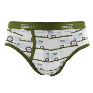 KicKee Pants Mens Print Brief Underwear- Natural Tractor and Grass