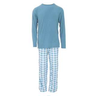 KicKee Pants Mens Print Long Sleeve Pajama Set - Blue Moon 2020 Holiday Plaid | Stylish Sleepies offer designs that make bedtime beautiful.