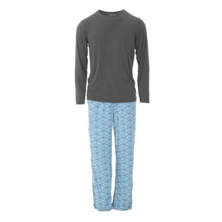 KicKee Pants Mens Print Long Sleeve Pajama Set - Blue Moon Hanukkah | Stylish Sleepies offer designs that make bedtime beautiful.