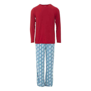 KicKee Pants Mens Print Long Sleeve Pajama Set - Blue Moon Ice Skater | Stylish Sleepies offer designs that make bedtime beautiful.