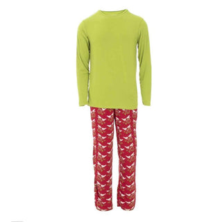 KicKee Pants Mens Print Long Sleeve Pajama Set - Crimson Kissing Birds | Stylish Sleepies offer designs that make bedtime beautiful.