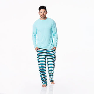 KicKee Pants Mens Print Long Sleeve Pajama Set - Ice Multi Stripe