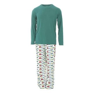 KicKee Pants Mens Print Long Sleeve Pajama Set - Natural Toy Train | Stylish Sleepies offer designs that make bedtime beautiful.