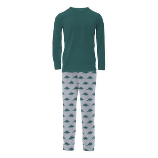 KicKee Pants Men's Print Long Sleeve Pajama Set - Pearl Blue Menorahsaurus | Stylish Sleepies offer designs that make bedtime beautiful.