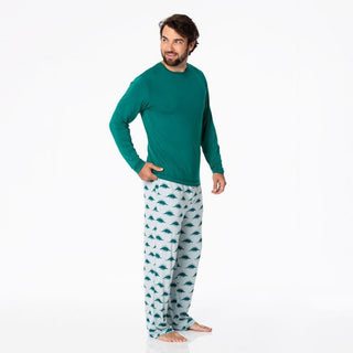 Men's Print Bamboo Long Sleeve Pajama Set - Pearl Blue Menorahsaurus Pajamas