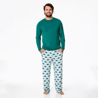 KicKee Pants Men's Print Long Sleeve Pajama Set - Pearl Blue Menorahsaurus