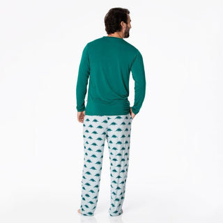 KicKee Pants Men's Print Long Sleeve Pajama Set - Pearl Blue Menorahsaurus