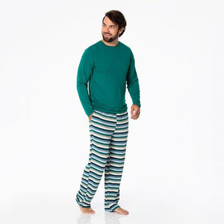 Men's Print Bamboo Long Sleeve Pajama Set - Snowy Stripe Pajamas