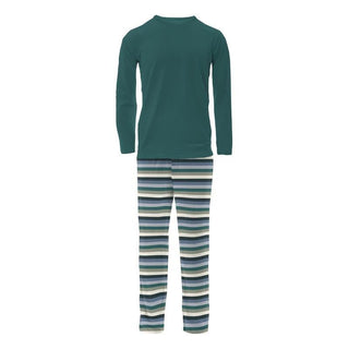 Men's Print Bamboo Long Sleeve Pajama Set - Snowy Stripe Pajamas