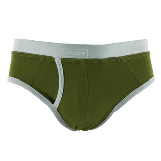 Men's Solid Bamboo Brief Underwear- Pesto with Spring Sky Underwear