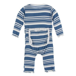 KicKee Pants Muffin Ruffle Coverall with Zipper - Fishing Stripe