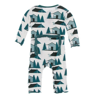 Bamboo Muffin Ruffle Coverall with Zipper - Natural Cabins and Tents KicKee Pants