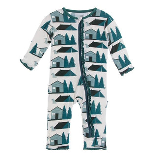 Bamboo Muffin Ruffle Coverall with Zipper - Natural Cabins and Tents KicKee Pants