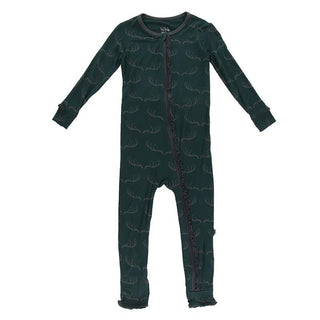 Bamboo Muffin Ruffle Coverall with Zipper - Pine Deer Rack Baby & Toddler Sleepwear