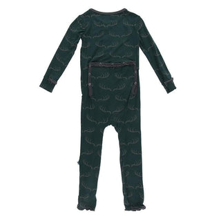 Bamboo Muffin Ruffle Coverall with Zipper - Pine Deer Rack Baby & Toddler Sleepwear