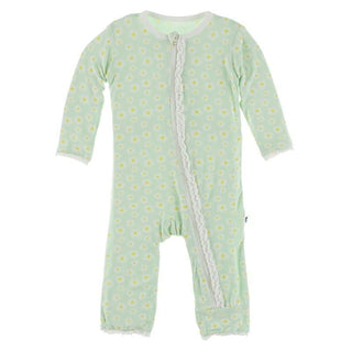 Bamboo Muffin Ruffle Coverall with Zipper - Pistachio Chamomile KicKee Pants