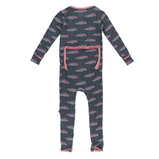 Bamboo Muffin Ruffle Coverall with Zipper - Stone Rainbow Trout KicKee Pants