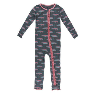 Bamboo Muffin Ruffle Coverall with Zipper - Stone Rainbow Trout KicKee Pants