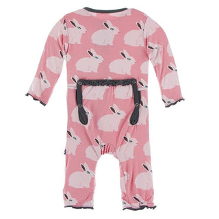 Bamboo Muffin Ruffle Coverall with Zipper - Strawberry Forest Rabbit KicKee Pants