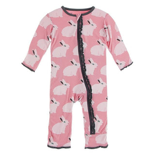 Bamboo Muffin Ruffle Coverall with Zipper - Strawberry Forest Rabbit KicKee Pants