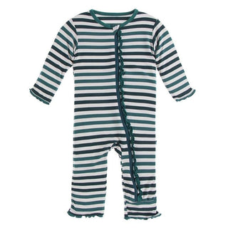 Bamboo Muffin Ruffle Coverall with Zipper - Wildlife Stripe KicKee Pants