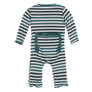 Bamboo Muffin Ruffle Coverall with Zipper - Wildlife Stripe KicKee Pants