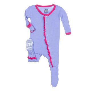 Bamboo Muffin Ruffle Footie with Snaps, Forget Me Not with Prickly Pear KicKee Pants