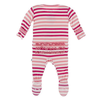 Muffin Ruffle Footie with Zipper - Forest Fruit Stripe KicKee Pants