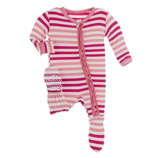 KicKee Pants Muffin Ruffle Footie with Zipper - Forest Fruit Stripe