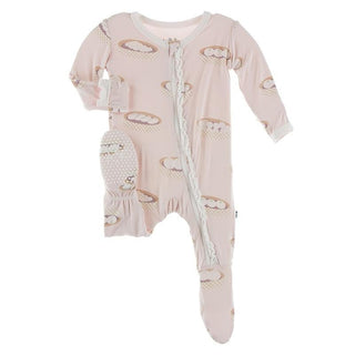 Bamboo Muffin Ruffle Footie with Zipper - Macaroon Dim Sum KicKee Pants