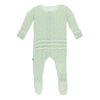 Bamboo Muffin Ruffle Footie with Zipper - Pistachio Chamomile KicKee Pants