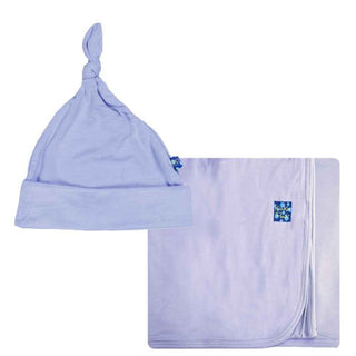 Solid Bamboo Newborn Baby Swaddling Blanket and Hat Gift Set - Lilac KicKee Pants