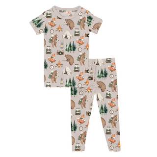 Kickee Pants Short Sleeve Pajama Set - Latte Camping Animals | Baby Riddle